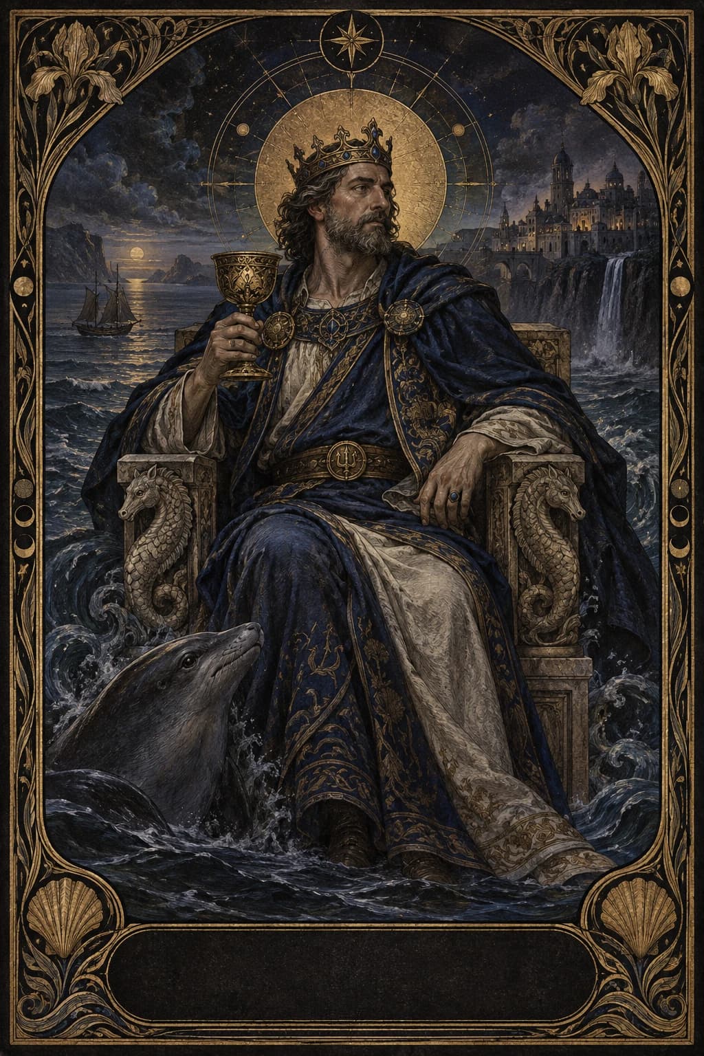 Ilustração original de Rei de Copas no baralho Aura Tarot