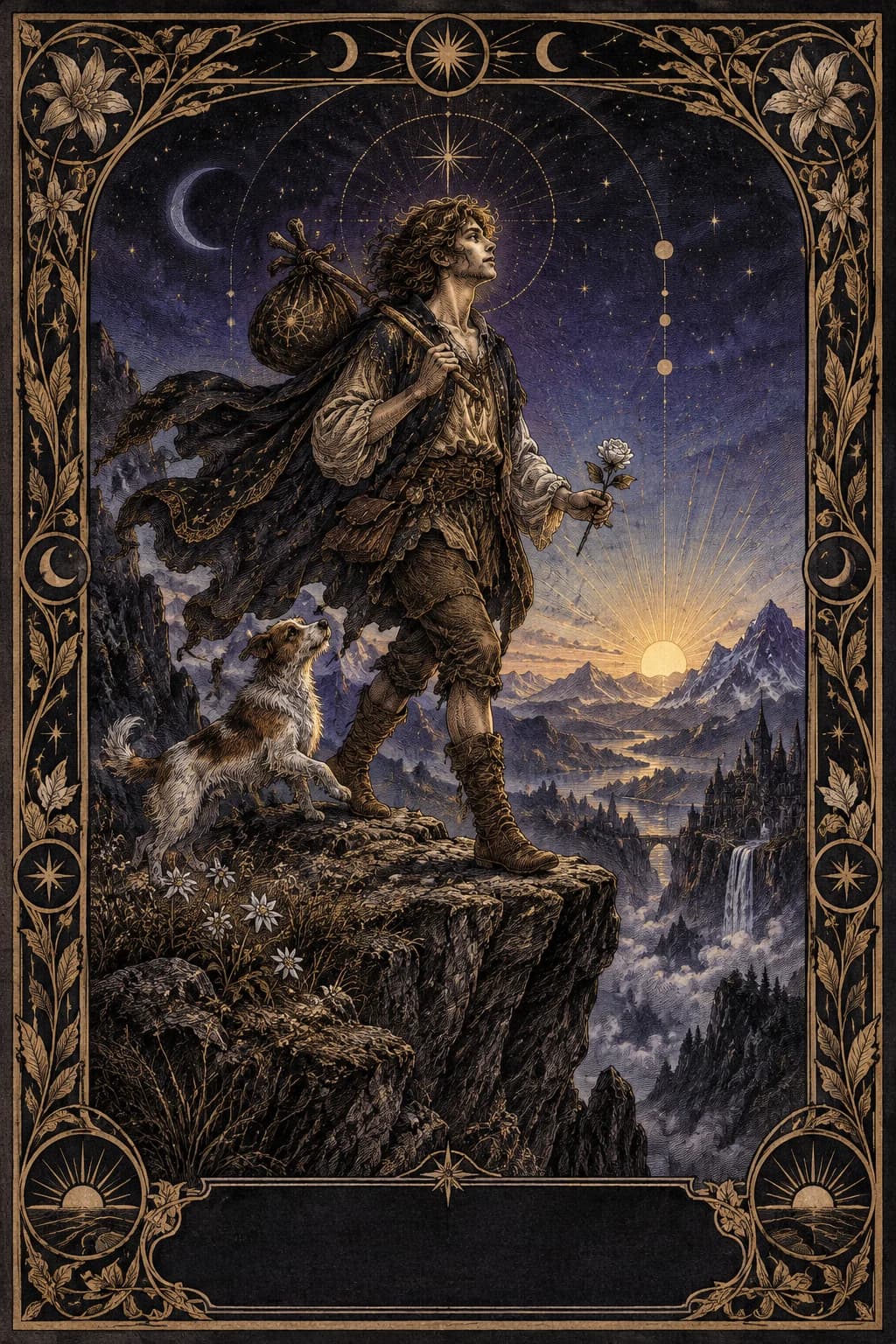 Ilustração original de O Louco no baralho Aura Tarot