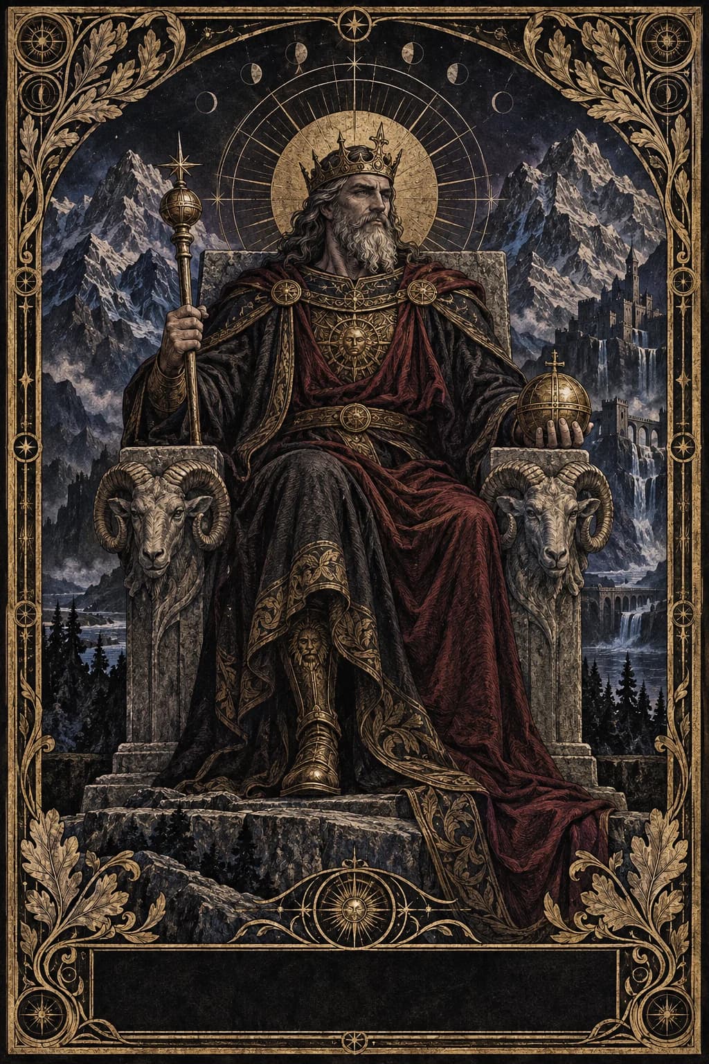Ilustração original de O Imperador no baralho Aura Tarot