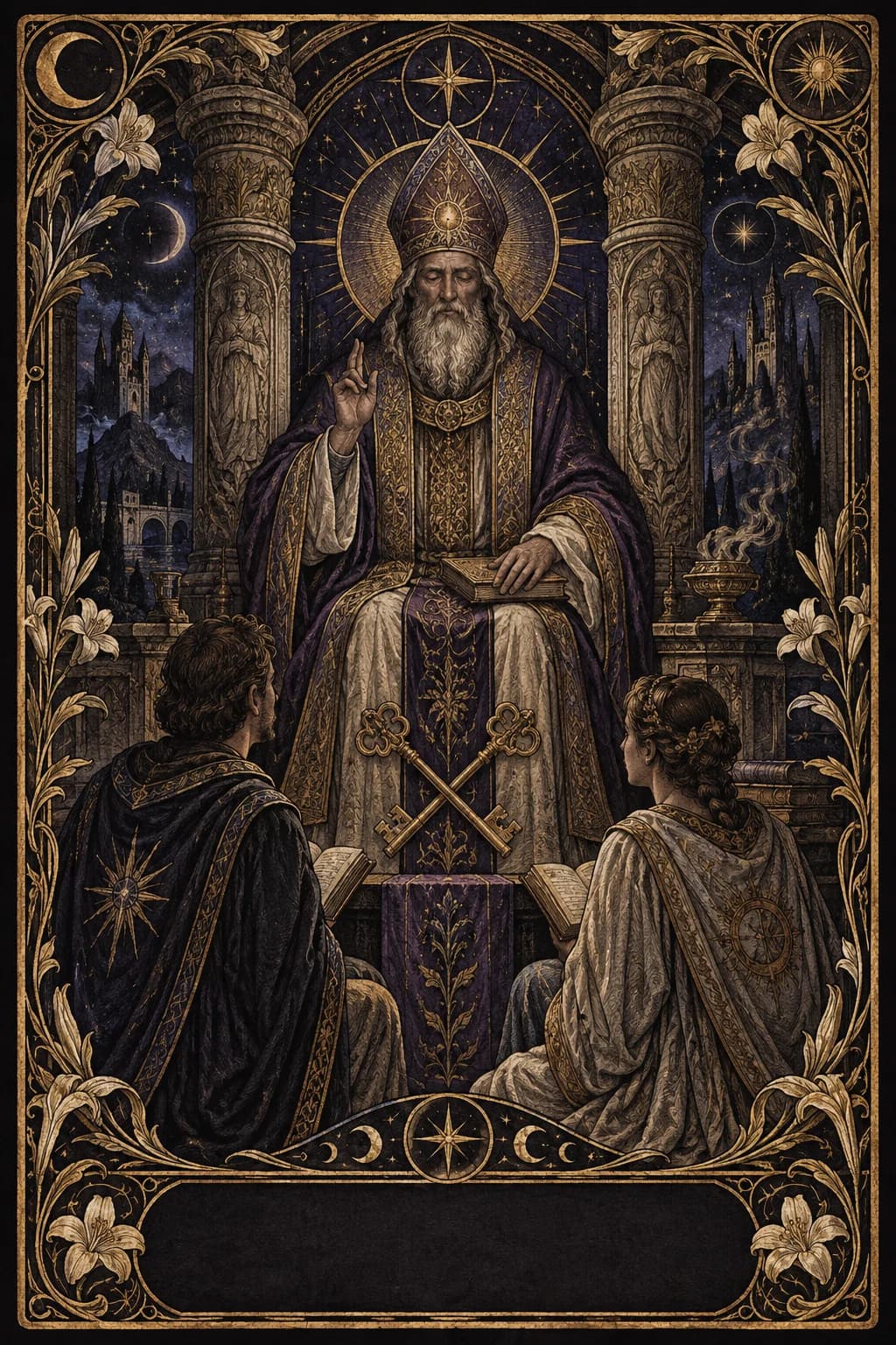 Ilustração original de O Hierofante no baralho Aura Tarot
