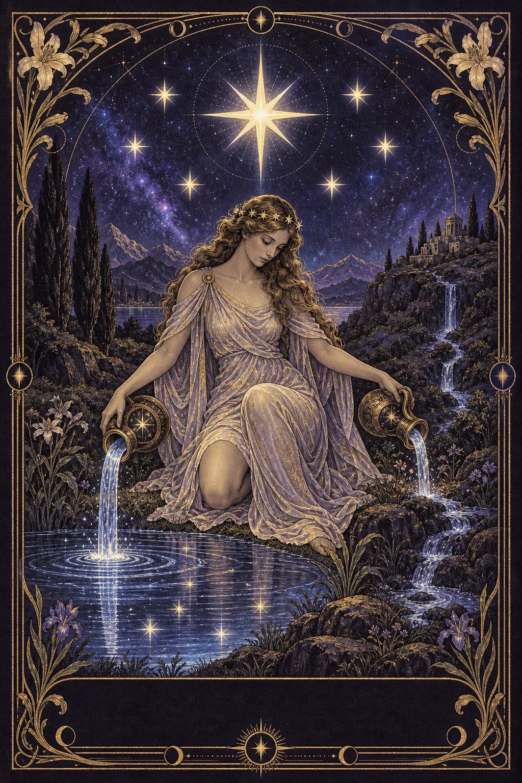 Ilustração original de A Estrela no baralho Aura Tarot