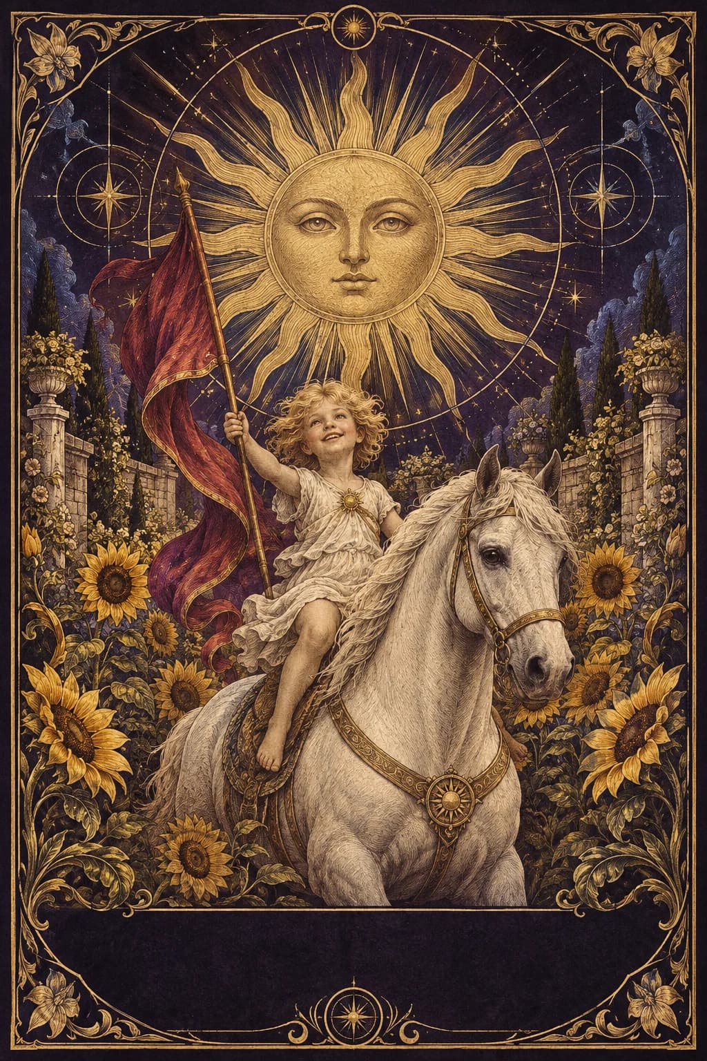 Ilustração original de O Sol no baralho Aura Tarot