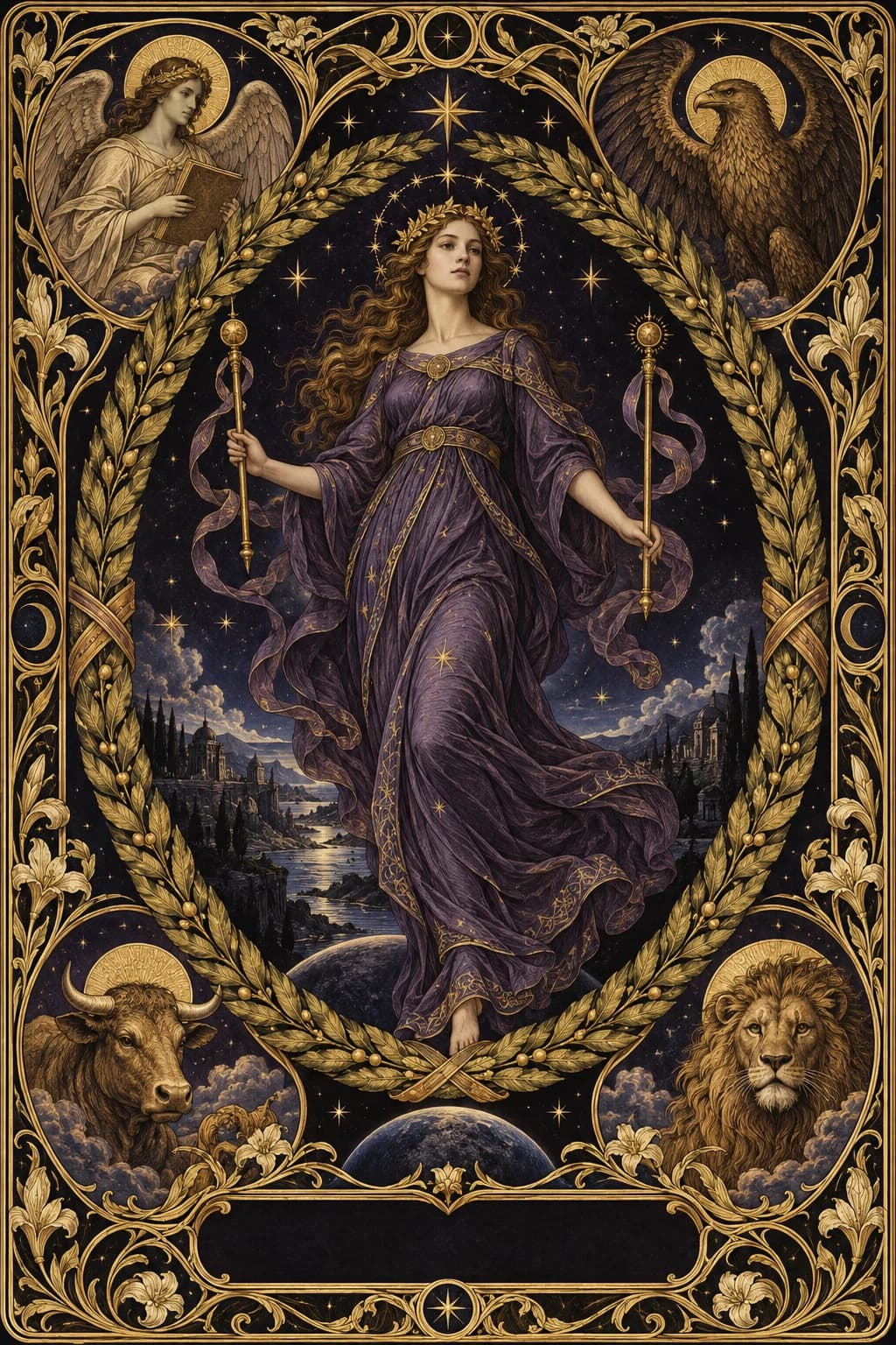 Ilustração original de O Mundo no baralho Aura Tarot