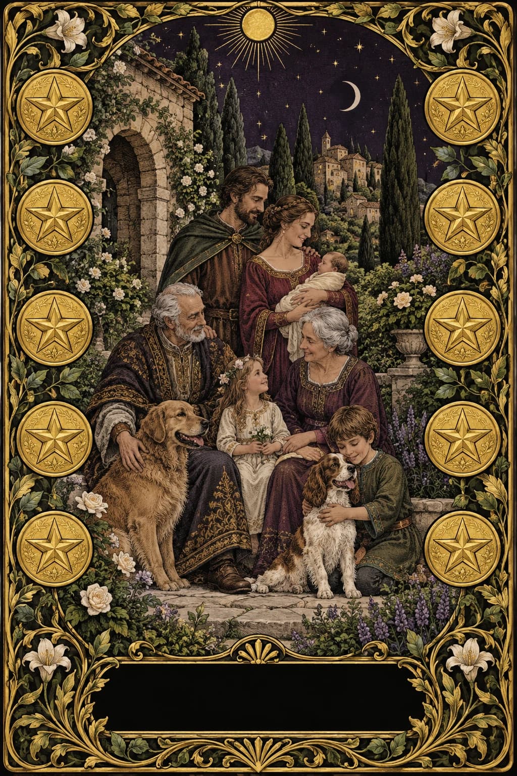 Ilustração original de Dez de Ouros no baralho Aura Tarot