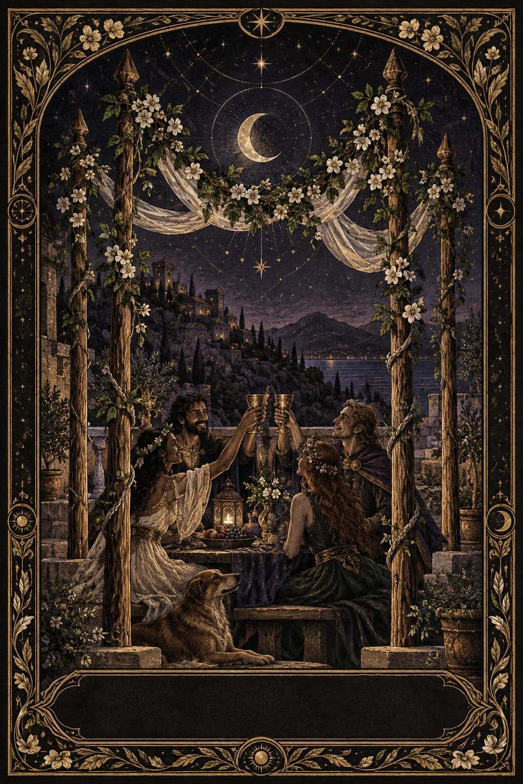 Ilustração original de Quatro de Paus no baralho Aura Tarot