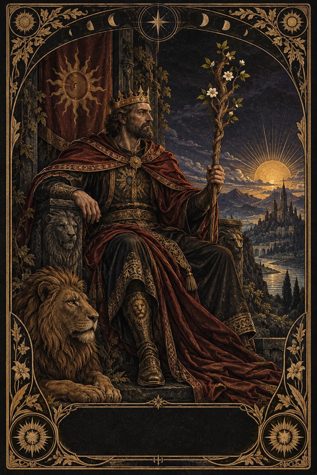 Ilustração original de Rei de Paus no baralho Aura Tarot