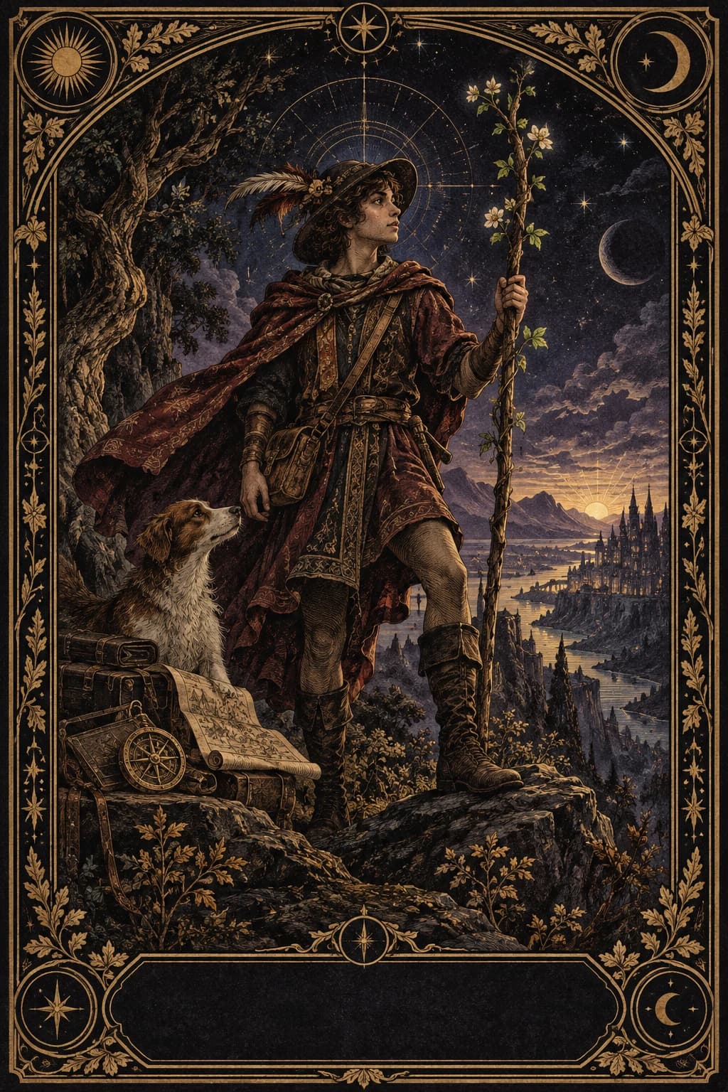 Ilustração original de Valete de Paus no baralho Aura Tarot