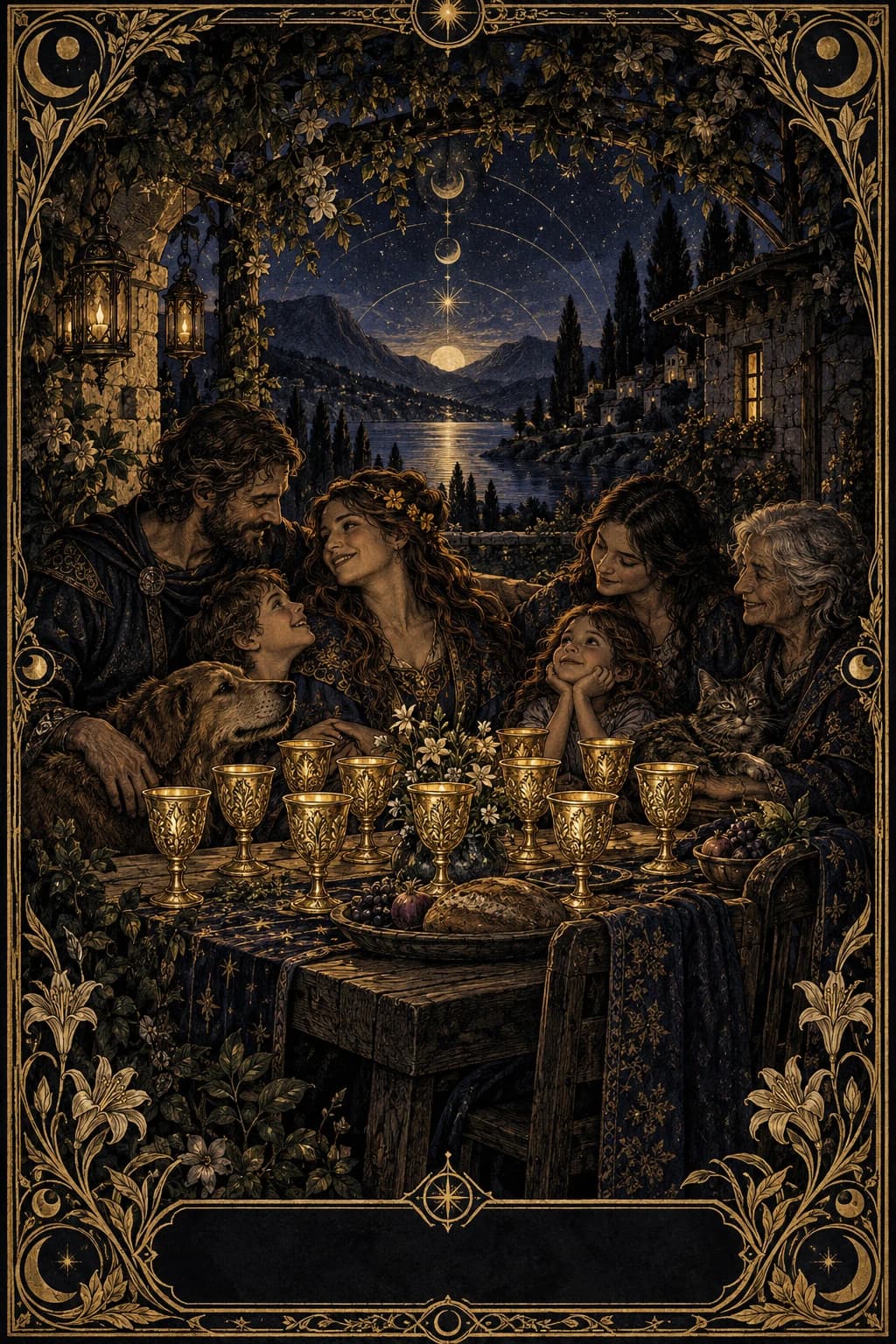 Ilustração original de Dez de Copas no baralho Aura Tarot